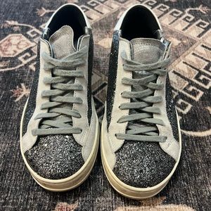 P448 Glitter Panel Low-Top Sneakers in Black and Gray, EU38.